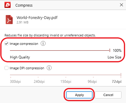 PDF Extra: PDF compression set to 100%